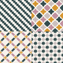 Seamless geometric textile vector background. Set of Arabic seamless patterns. Repeated pattern for home interior, fabric design 