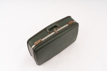 Brown leather Vintage Suitcase on white background.