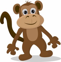 Cute monkey dancing cartoon icon. Vector illustration of monkey outlined.