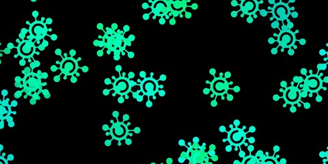 Dark green vector background with covid-19 symbols.