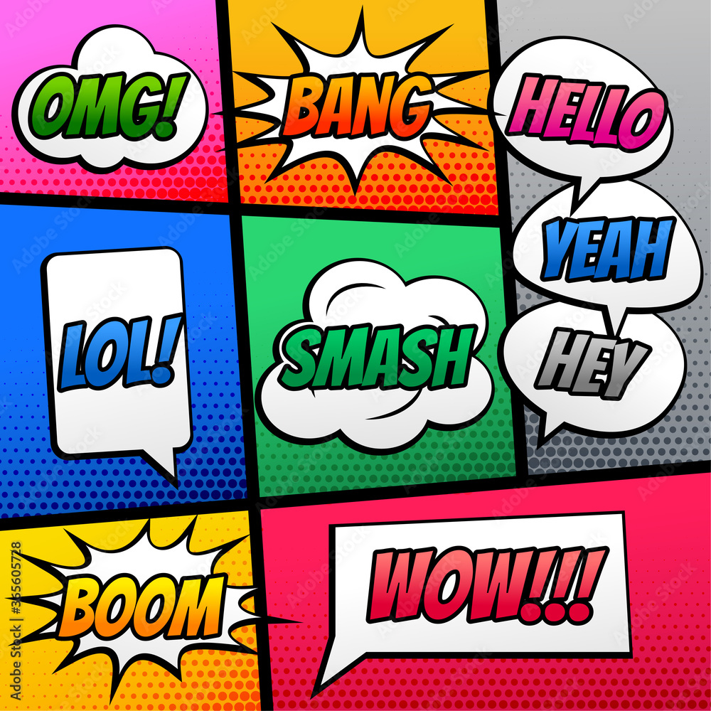 Wall mural comic text speech expression effect on book strip