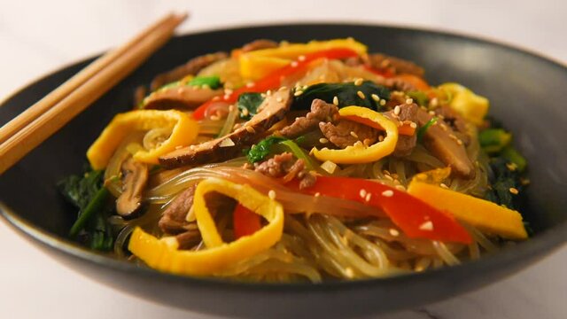 Homemade Japchae, Korean stir fry glass noodle