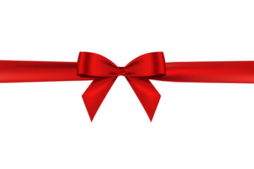 Shiny satin realistic red bow and ribbon for decorative your greeting card brochure or website vector isolated on white background.