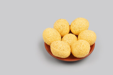 Indian food Home made Pani puri on gray background	
