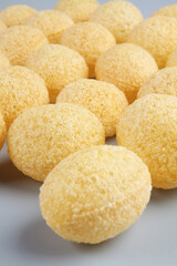 Indian food Home made Pani puri on gray background	
