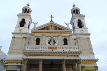 Fototapeta premium Façade of the Nossa Senhora Nazare Cathedral in Belem do Para, Brazil. Nazareth Cathedral is the final destination of Nazareth Saint during the processions City de Nazare (Cirio de Nazare)