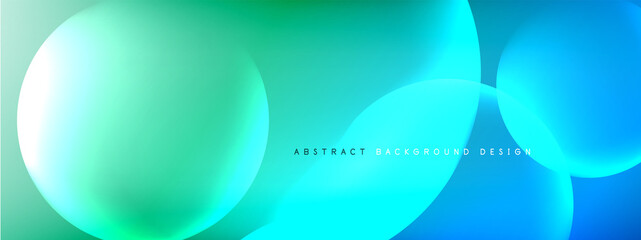 Vector abstract background liquid bubble circles on fluid gradient with shadows and light effects. Shiny design templates for text