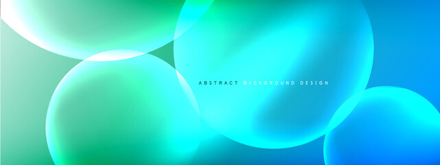 Vector abstract background liquid bubble circles on fluid gradient with shadows and light effects. Shiny design templates for text