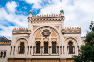 Fototapeta na wymiar Spanish Synagogue in Josefov Quarter, Prague, Czech Republic, the Facade of a Jewish Temple in Central Europe