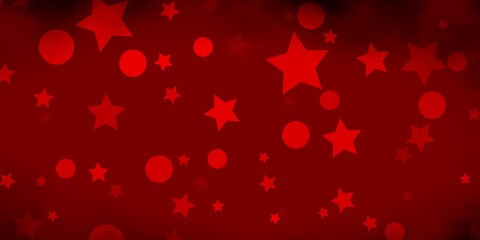 Dark Red vector background with circles, stars. Abstract illustration with colorful shapes of circles, stars. Pattern for trendy fabric, wallpapers.