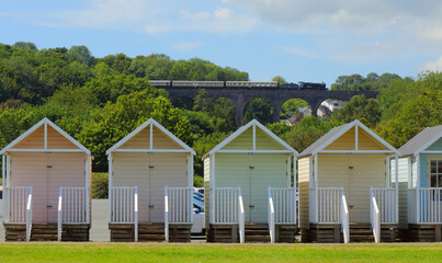 Fototapeta na wymiar Beach huts near Broadsands Beach in Devon, UK