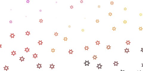 Light red, yellow vector backdrop with virus symbols.