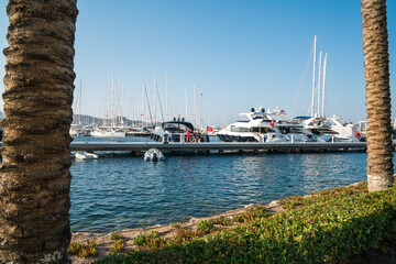 Luxury yachts and boats in Yalikavak Marina harbor. Bodrum – TURKEY