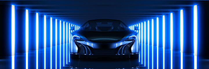 Sports car, studio setup on a dark background. 3d rendering © lchumpitaz