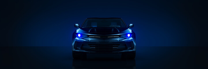 Obraz na płótnie Canvas Sports car, studio setup on a dark background. 3d rendering