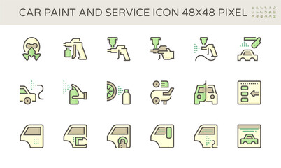 Car paint and repair service vector icon set design, 48x48 pixel perfectand editable stroke.