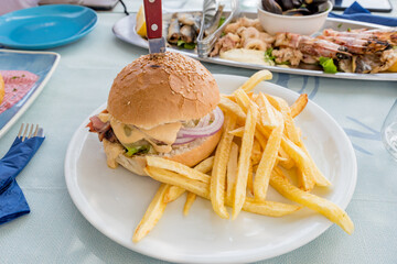 Big burger with french fries boundary