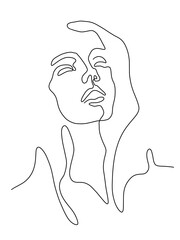 Woman face portrait hand drawn isolated line art sketch