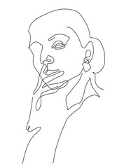 Woman face portrait hand drawn isolated line art sketch