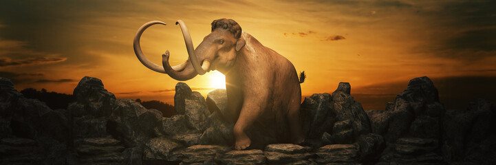 mammoth at sunset. 3d rendering	
