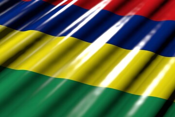 nice any holiday flag 3d illustration. - shining - looking like plastic flag of Mauritius with large folds lying in corner