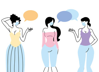 women with mask talking by bubble