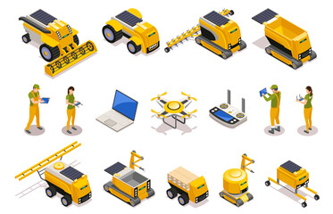 Agricultural Robots Isometric Icons