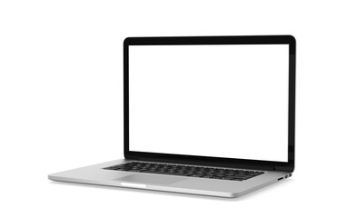 Laptop white gray mockup isolated object on white background with clipping path. Working at home...