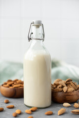 homemade almond milk in a bottle