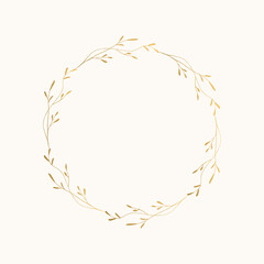 Gold colour wreath for summer design. Hand drawn vector illustration.