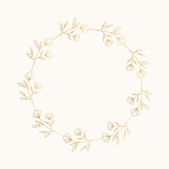 Summer wreath with hand drawn flowers. Elegant floral design. Vector isolated illustration.