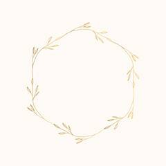 Rustic golden borders. Fancy frame. Wedding invitation template. Vector isolated illustration.