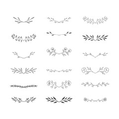 Set of hand drawn black floral dividers. Fancy freehand laurels. Vector isolated illustration. - 365615539