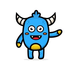 cartoon cute blue monster
