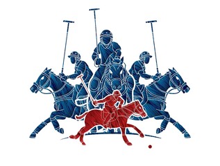 Horses Polo players action cartoon cartoon graphic vector