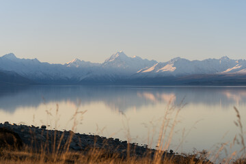New Zealand Landscape with mountains and lake in the winter