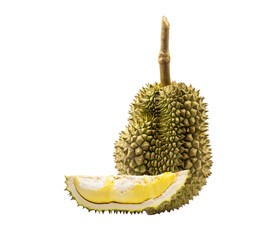 Closeup of durian fruits isolated on white background.