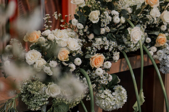 Pastel colors floral wedding in indoor elegant beautiful concept decoration