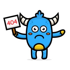 cartoon cute blue monster holding sign