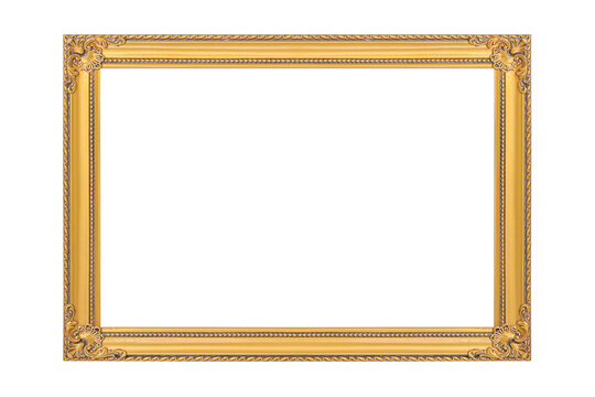 The antique gold frame on the white background with clipping path