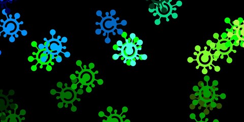 Dark blue, green vector background with covid-19 symbols.