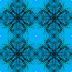 Computer graphics, pattern - kaleidoscope, seamless surreal magical texture in shades of blue. The tile is square.