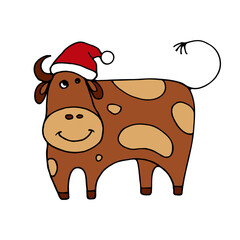Symbol of the new year 2021. Year of the bull. Doodle style image of a cow. Color illustration of a bull.