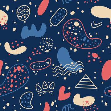 Abstract Hand Drawn Doodles Navy Blue Summer Pattern