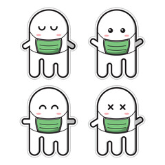 vector illustration of stickers pack halloween ghost using a mask