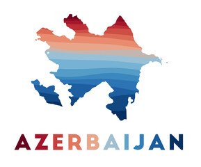 Obraz premium Azerbaijan map. Map of the country with beautiful geometric waves in red and blue colors. Vivid Azerbaijan shape. Vector illustration.
