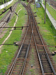 Numerous railway tracks. Rails and sleepers