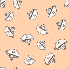 Cacao coffee cup. Abstract seamless pattern for cloth design illustration. Old grunge paper texture background wallpaper. Grid seamless pattern. Vector color illustration.