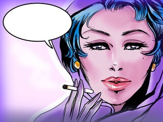 American comics's beautiful woman wearing headscarf who is smoking