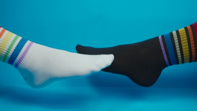 Concept video of lover's socks with rainbow colors, allegory